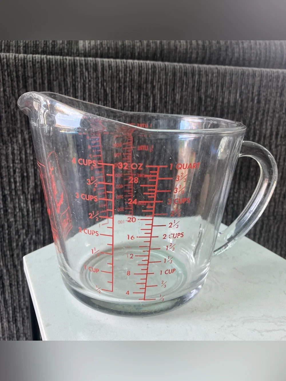 Vintage Anchor Hocking Glass 4 Cup, 1 Quart, 1 Liter Glass Measuring Cup #499
